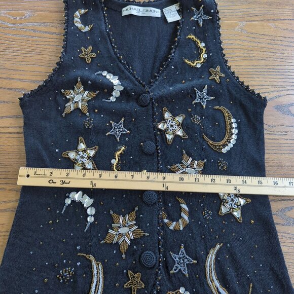 Michael Simon Beaded Y2K Vest Women’s Sweater Sz S Celestial Stars Moon Sequin - Picture 14 of 16